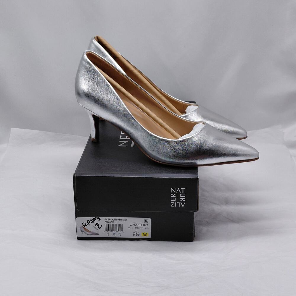 Naturalizer Women's Pumps Size 8.5M Silver Metallic Leather Pointed Toe Heels